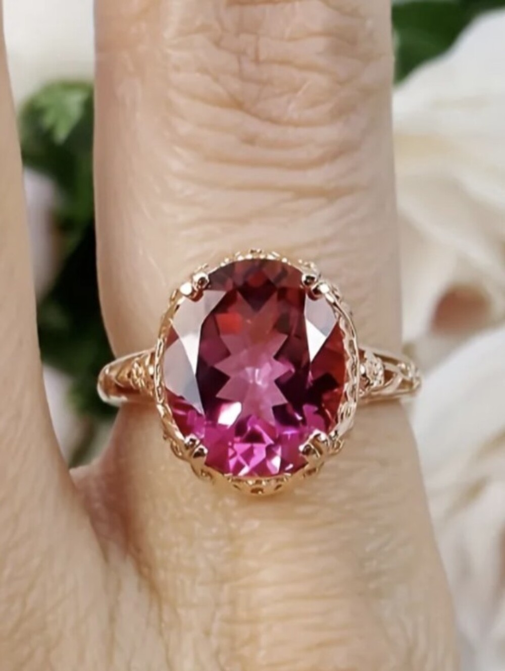 Pink Topaz Ring In Gold NWT Size 8 - Picture 4 of 10
